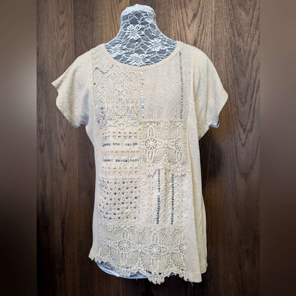 Chico's Beige Short Sleeve Sweater